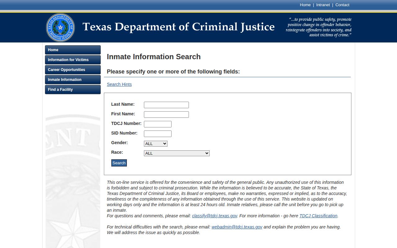 TDCJ search for Camp County released inmate records