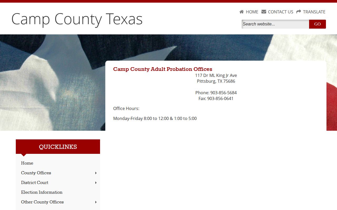 Camp County probation office contact for post-release supervision