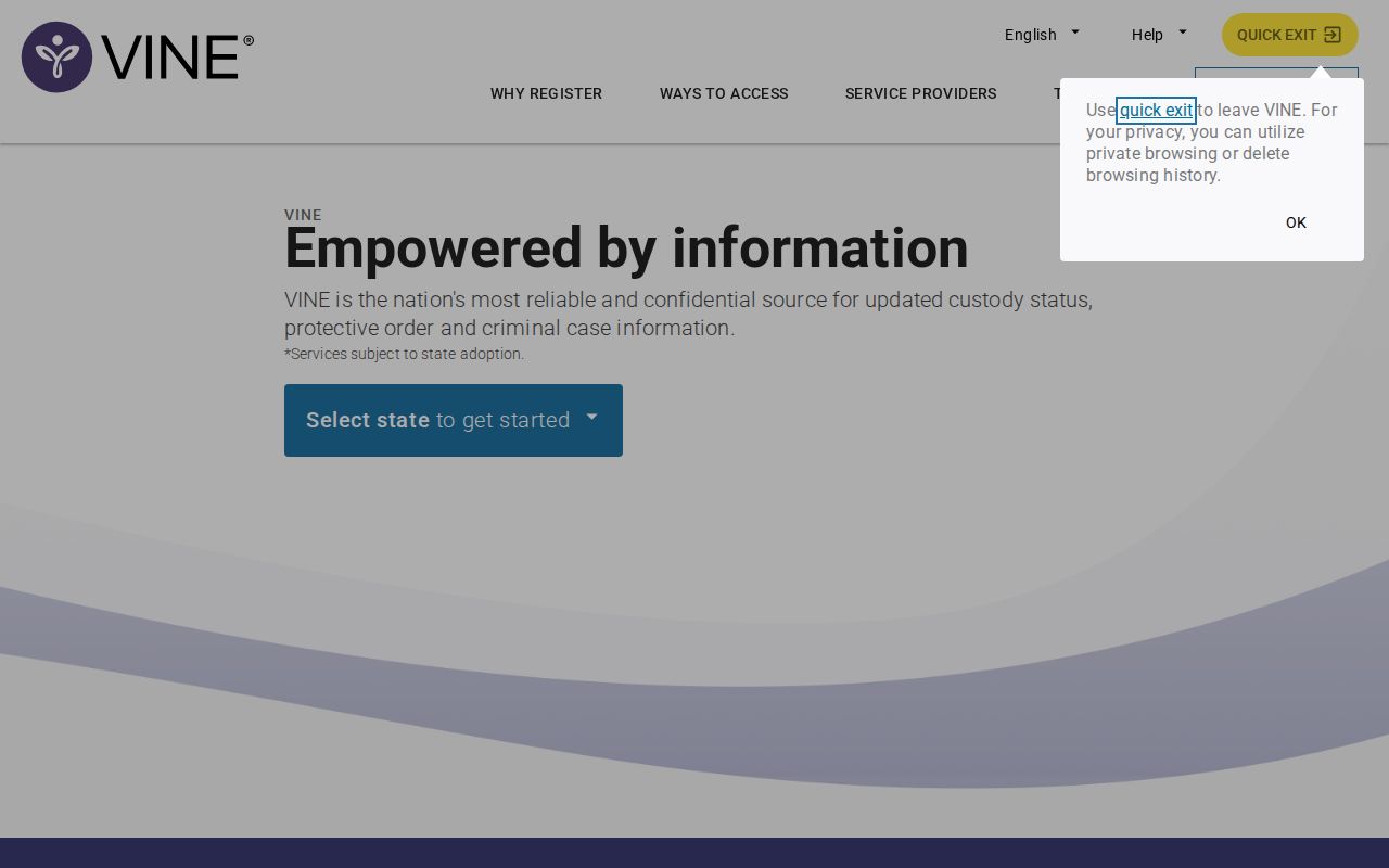 Texas VINELink search entry for a Camp County inmate check