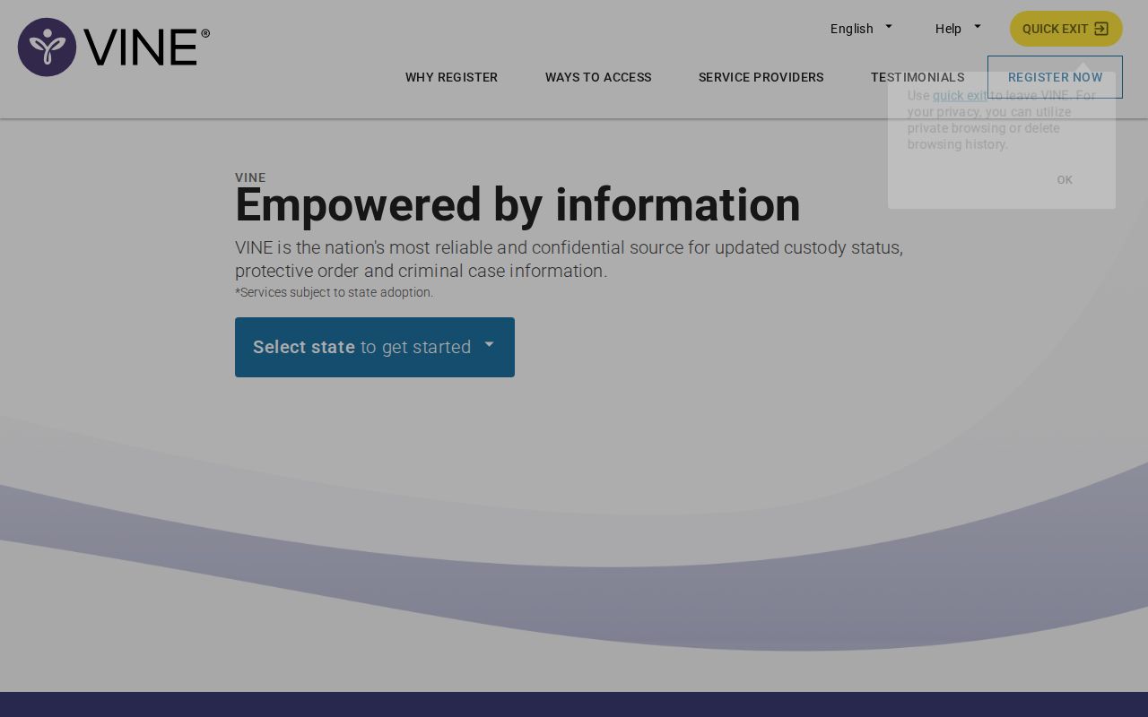 Camp County VINELink custody result and release notification registration