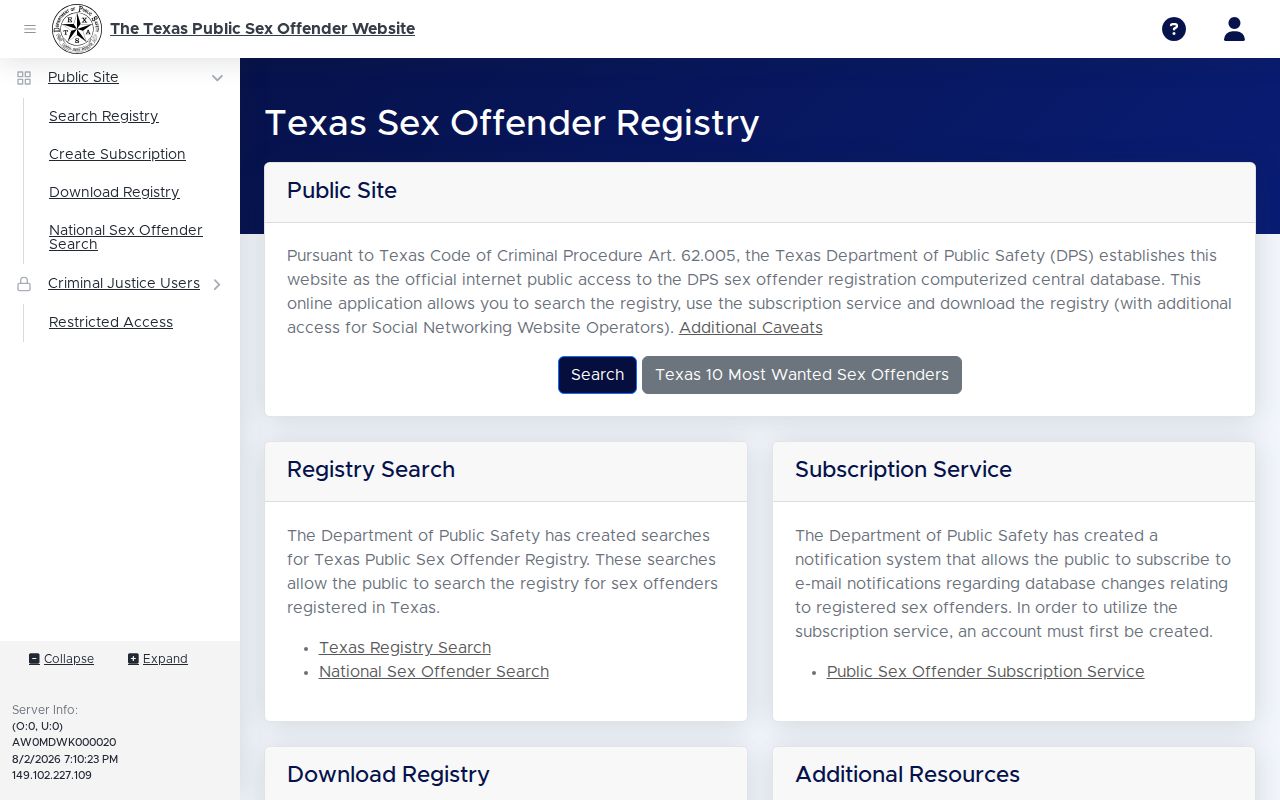 Texas registry search distinguished from Camp County VINELink release check